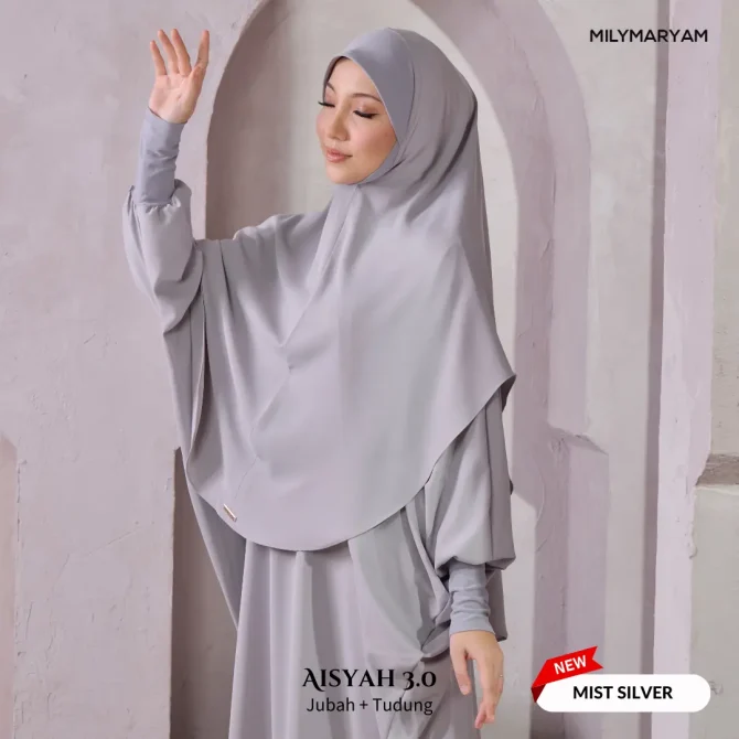 [NEW] Milymaryam - Aisyah 3.0 - Set Jubah & Tudung Sarung - Ready To Solat, Umrah & Harian, Exclusive Pearl Chiffon - Batwing Loose Fit Freesize