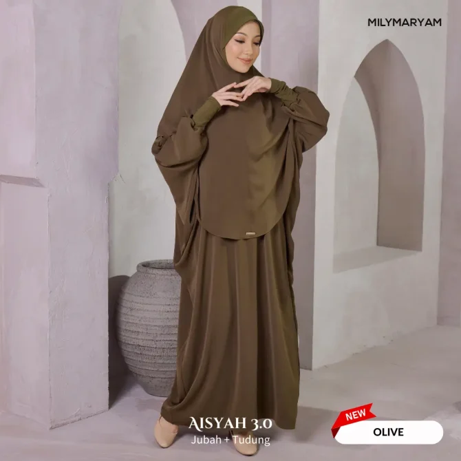 [NEW] Milymaryam - Aisyah 3.0 - Set Jubah & Tudung Sarung - Ready To Solat, Umrah & Harian, Exclusive Pearl Chiffon - Batwing Loose Fit Freesize