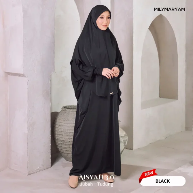 [NEW] Milymaryam - Aisyah 3.0 - Set Jubah & Tudung Sarung - Ready To Solat, Umrah & Harian, Exclusive Pearl Chiffon - Batwing Loose Fit Freesize
