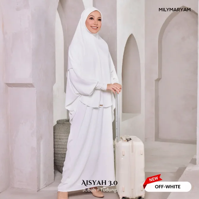 [NEW] Milymaryam - Aisyah 3.0 - Set Jubah & Tudung Sarung - Ready To Solat, Umrah & Harian, Exclusive Pearl Chiffon - Batwing Loose Fit Freesize