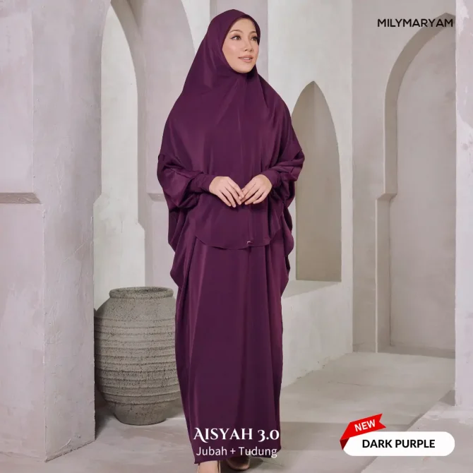 [NEW] Milymaryam - Aisyah 3.0 - Set Jubah & Tudung Sarung - Ready To Solat, Umrah & Harian, Exclusive Pearl Chiffon - Batwing Loose Fit Freesize