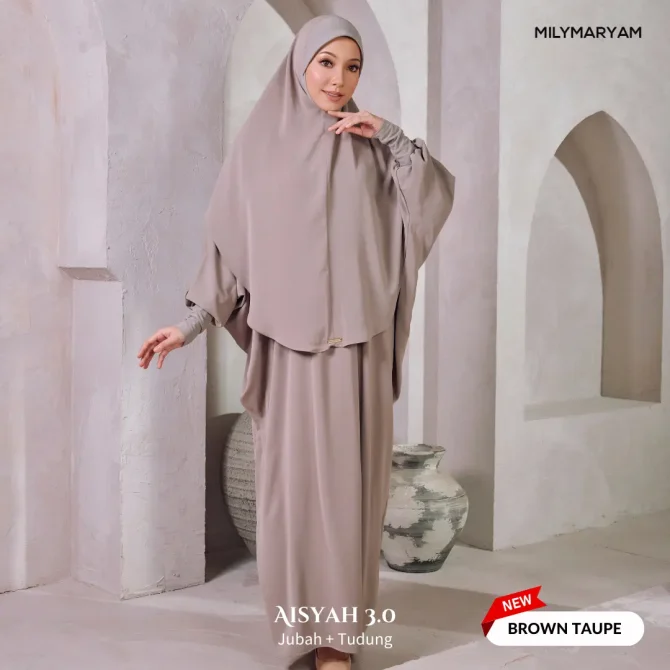 [NEW] Milymaryam - Aisyah 3.0 - Set Jubah & Tudung Sarung - Ready To Solat, Umrah & Harian, Exclusive Pearl Chiffon - Batwing Loose Fit Freesize
