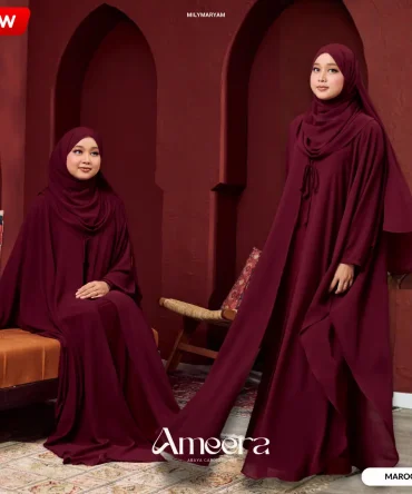 AMEERA – Cardigan Abaya Set (Outer + Inner Dress + Shawl)